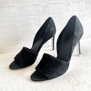 Vince Saffron Open Toe d'Orsay Pumps in Black Suede Size EU 37 (6.5 US)